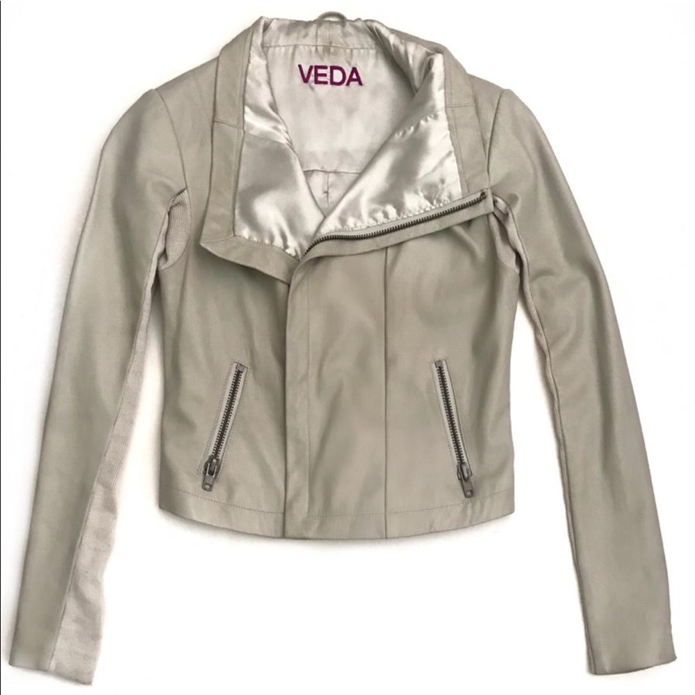 Veda Beige Max Leather Jacket